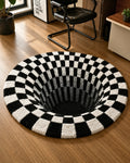 3D Vortex Checkerboard Illusion Round Rug