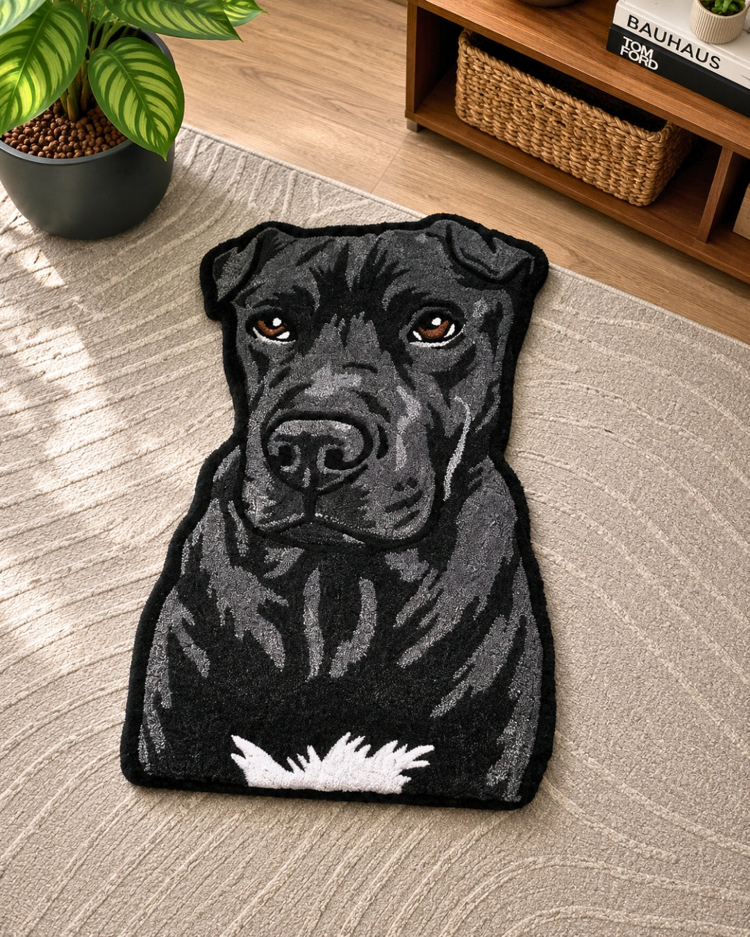 Black Staffy Dog Portrait Rug