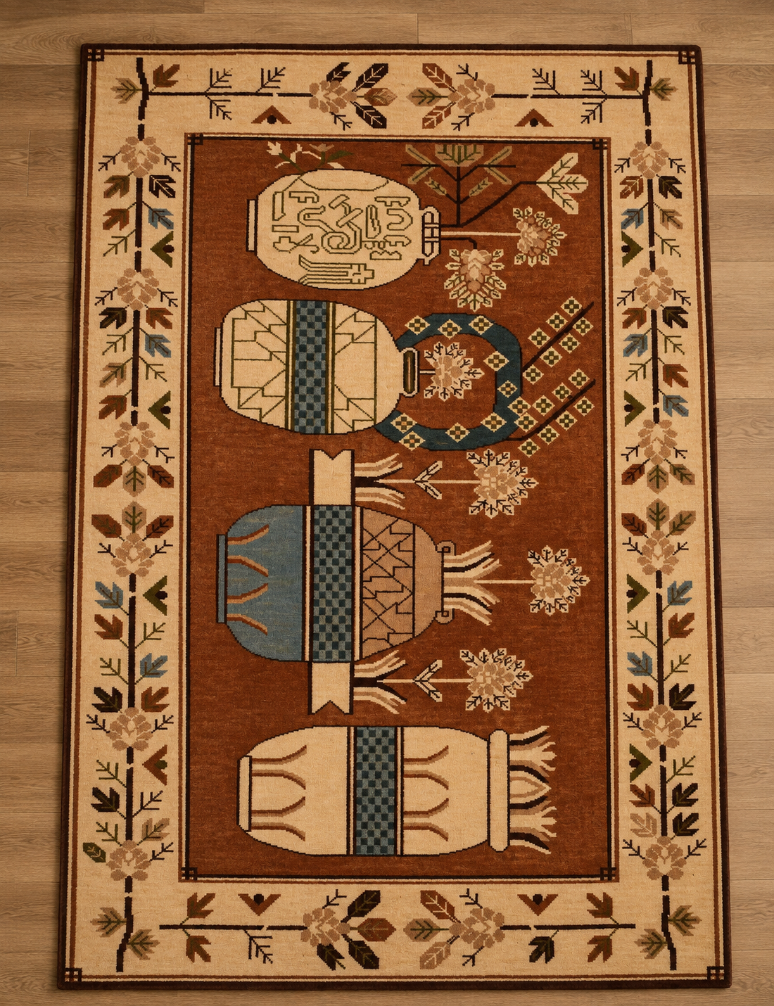 Terracotta Botanical Vase Vintage Area Rug