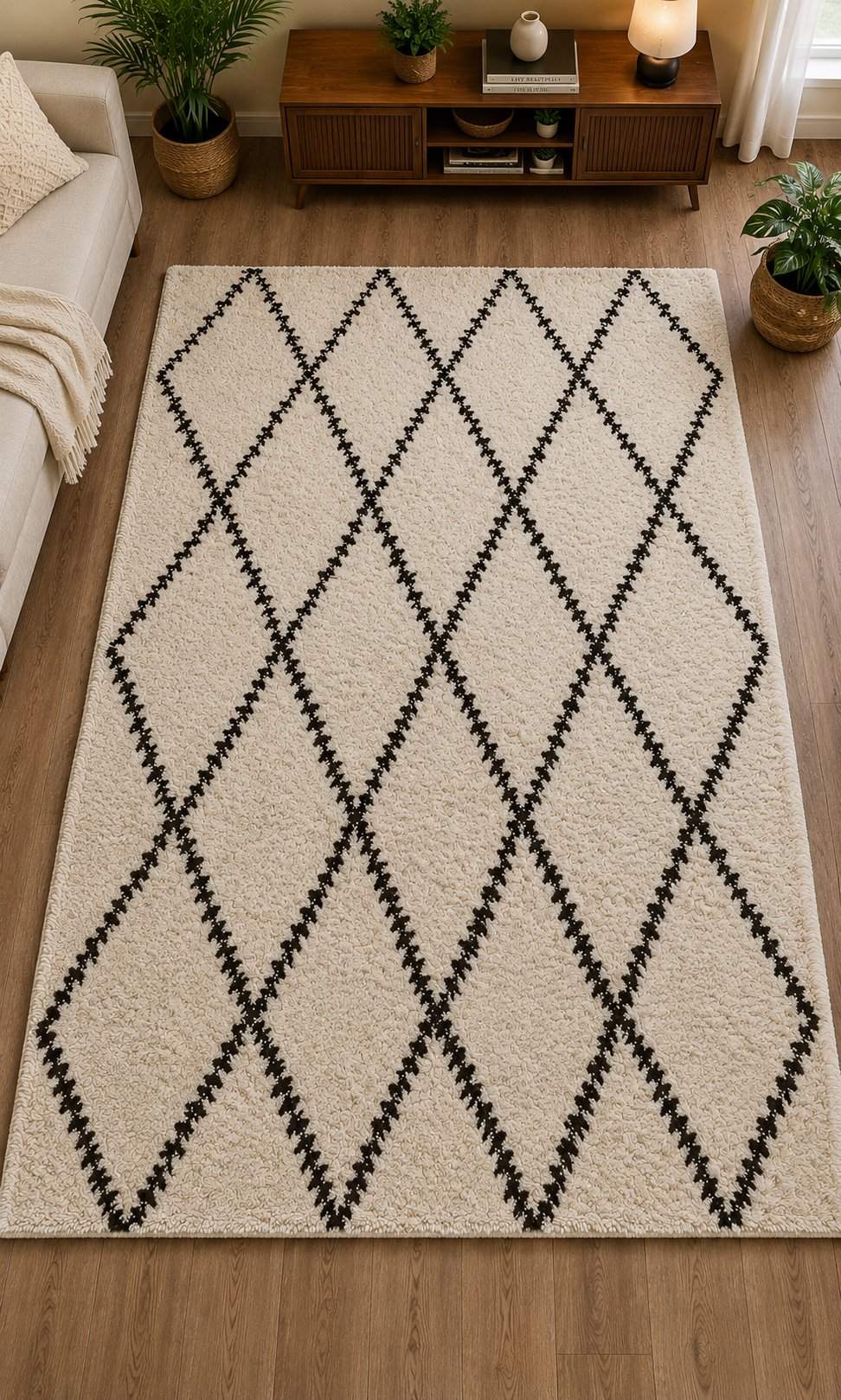 Ivory Moroccan Diamond Shag Rug