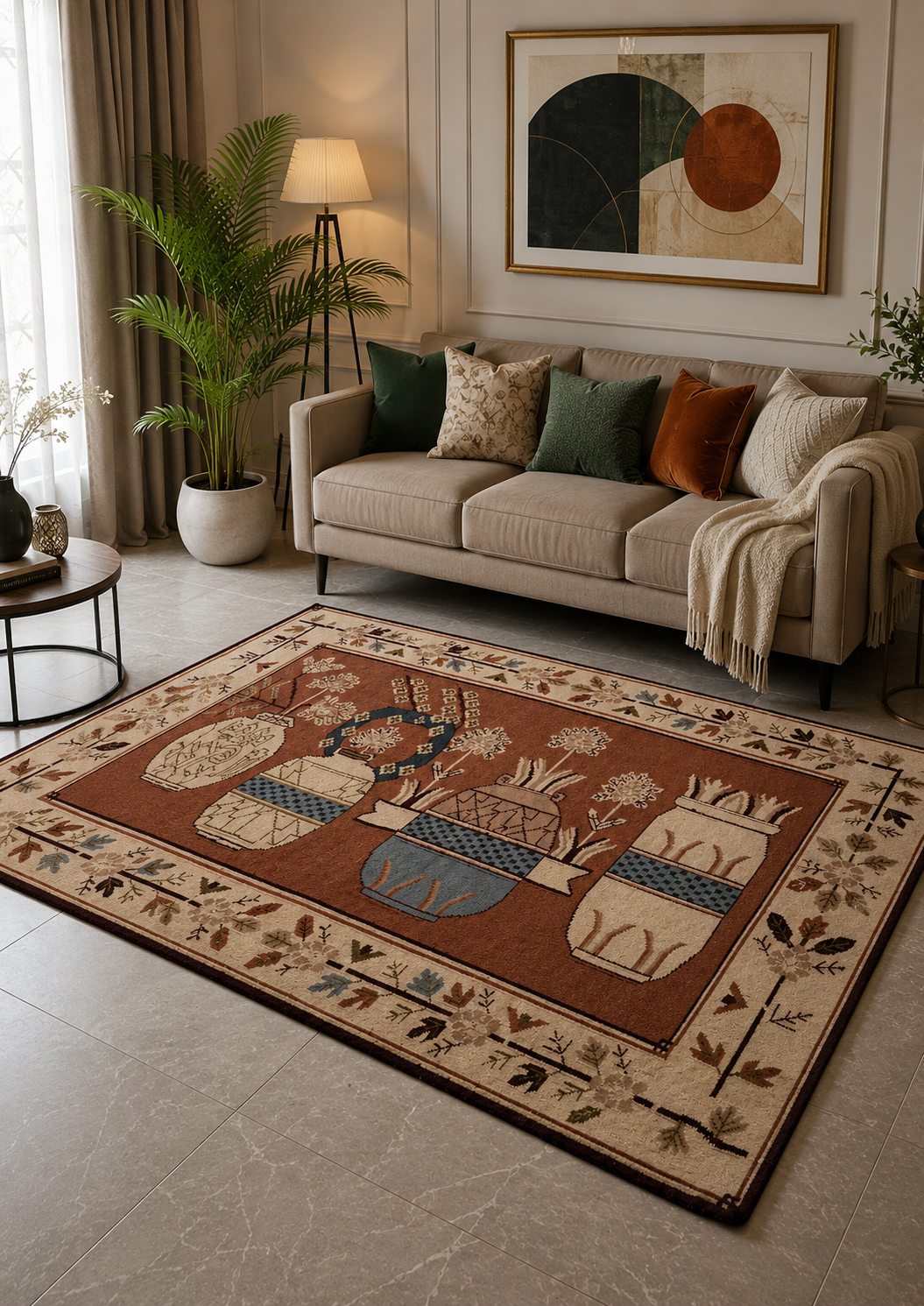 Terracotta Botanical Vase Vintage Area Rug