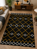 Black & Gold Diamond Grid Area Rug
