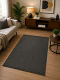 Charcoal Fringed Flatweave Cotton Rug