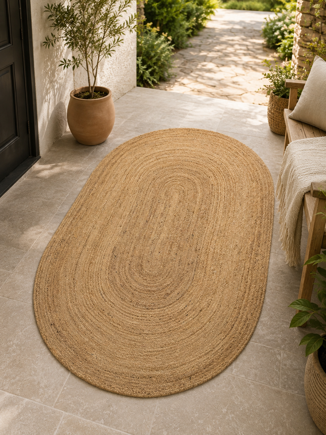 Natural Oval Braided Jute Area Rug