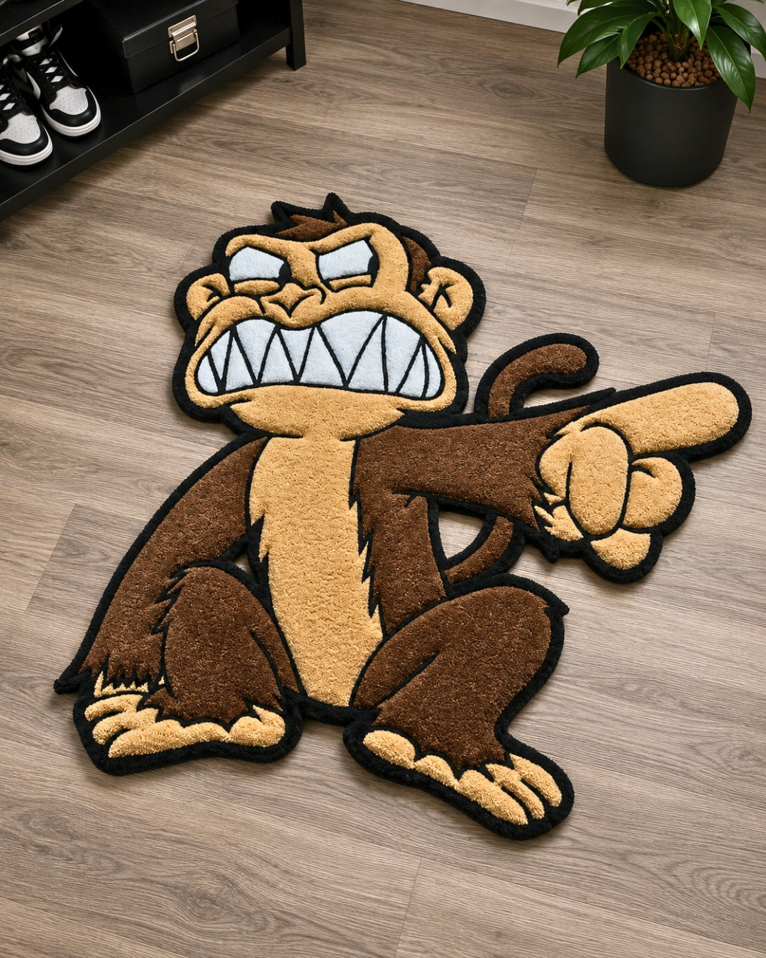 Angry Monkey Pointing Die-Cut Tufted Rug