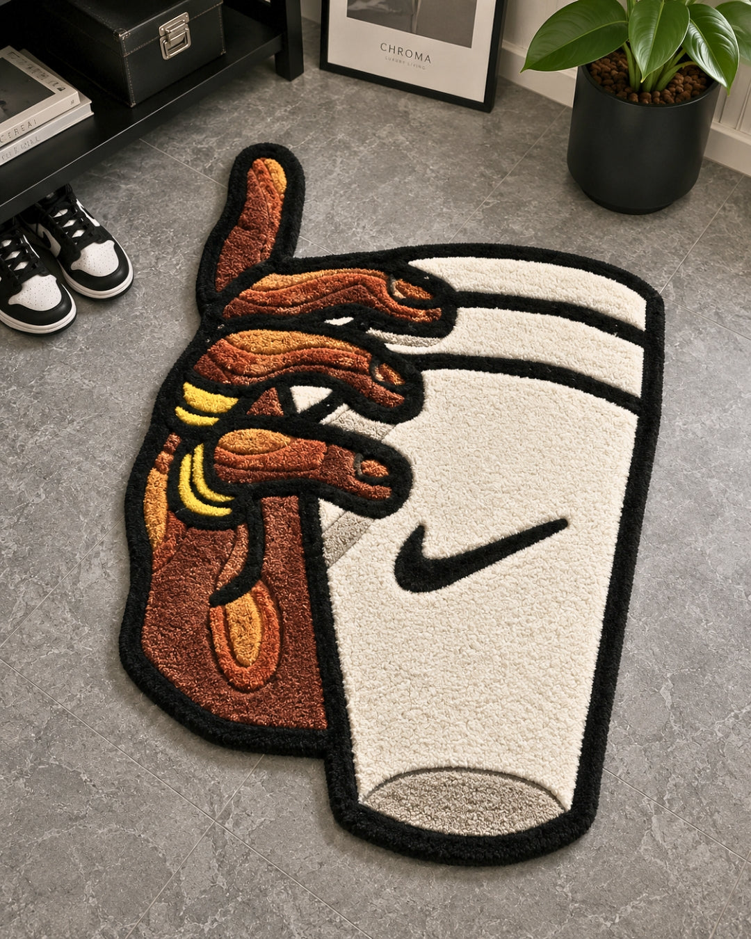 Nike Swoosh Coffee Cup Hand Tufted Rug