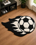 Flaming Soccer Ball Shaped Tufted Rug
